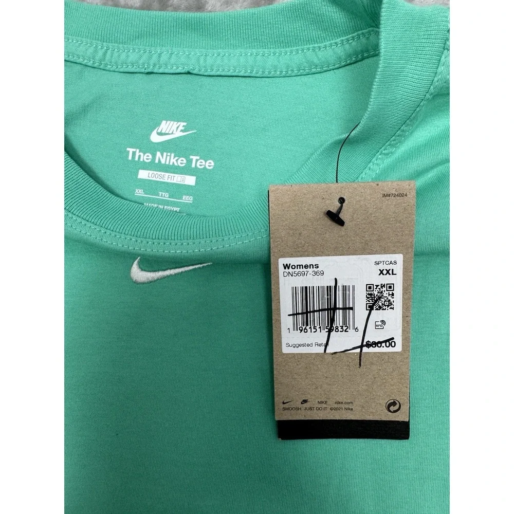 Nike T-Shirt Womens 2XL XXL Teal Green Short Sleeve Tee Center Swoosh Logo Y2K
